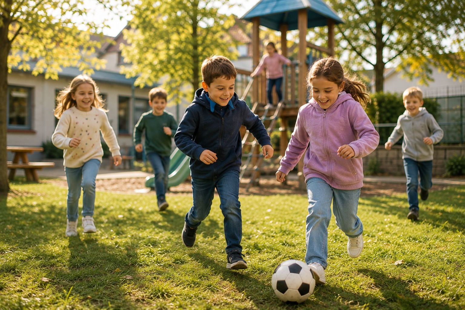 Kinder spielen gemeinsam auf dem Schulhof